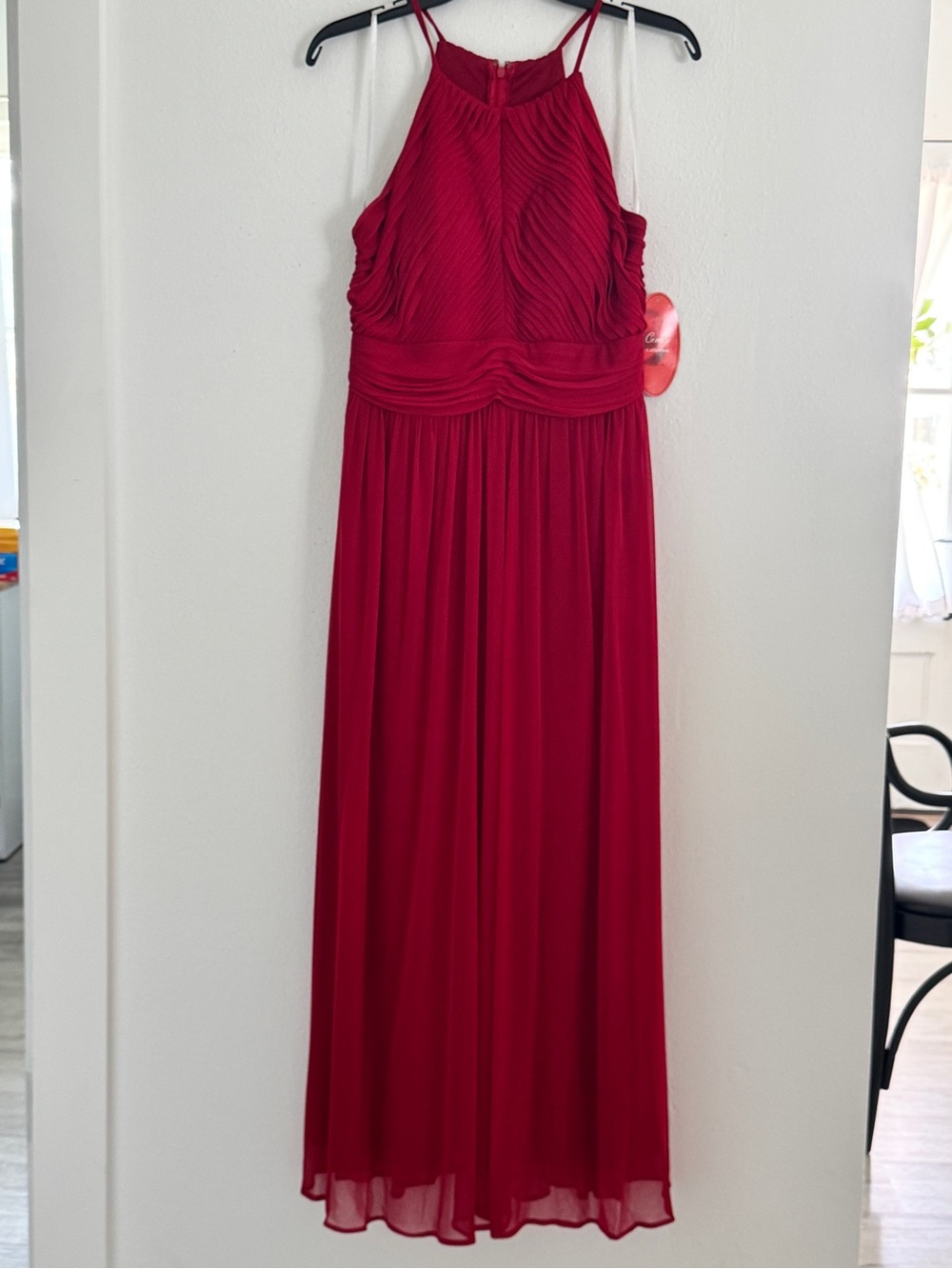 Cindy Collection Red Halter Maxi Dress NWT Size M Pleated Ruched Gown